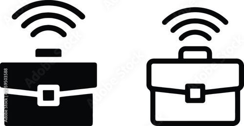Smart briefcase wireless internet network, flat and outline vector