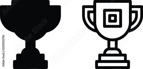 Champion trophy cup award icon, flat and outline vector