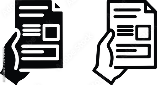 Hand holding document report file, flat and outline vector