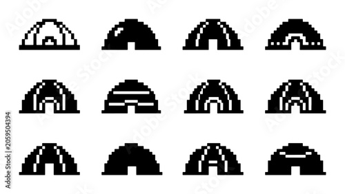Igloo Icons Set, Arctic Dwelling Vector Graphics, Winter Shelter Symbols, Snow House Illustrations, Cold Climate Housing Collection