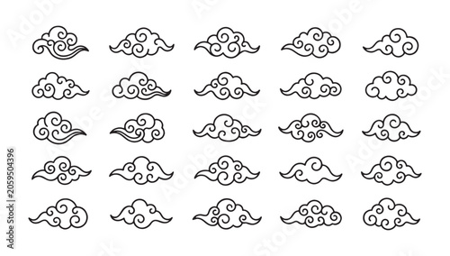 Traditional asian style decorative cloud line art collection