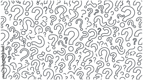 Tableau sur toile Monochromatic question marks forming a dense pattern on white, graphic design