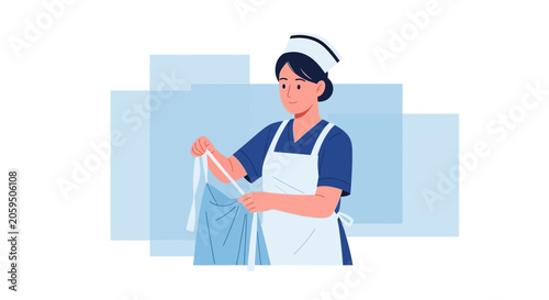 Nurse or healthcare worker holding medical supplies, vector illustration with clean design and soft blue accents.