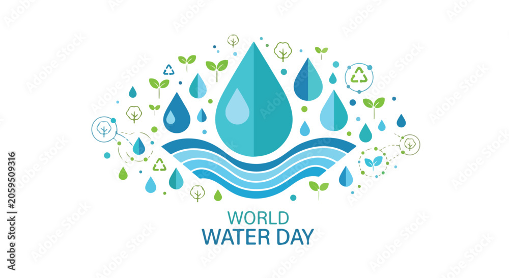 Fototapeta premium World Water Day illustration with water droplets and eco symbols