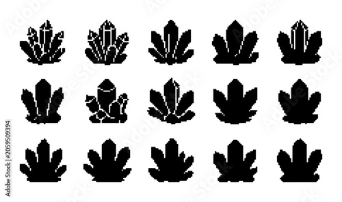Foto Crystal Icons Set, Gemstone Graphics Collection, Mineral Vector Shapes, Geologic