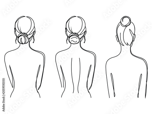 Silhouettes of a girl in a modern one line style.
