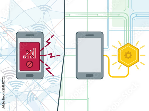 Obraz na płótnie comparative illustration highlights the difference between weak public Wi-Fi sig