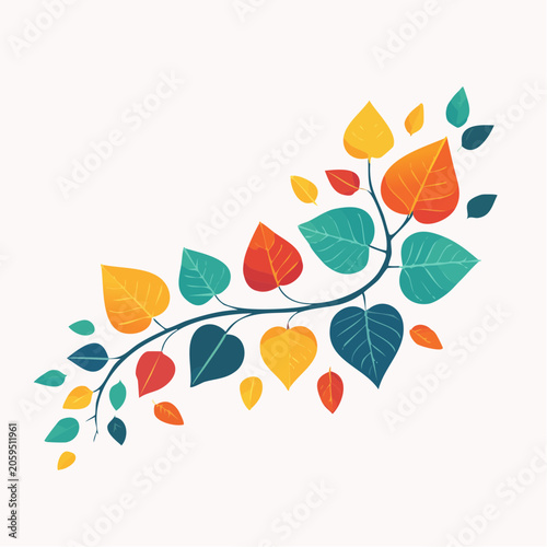 Stylized Branch with Colorful Leaves