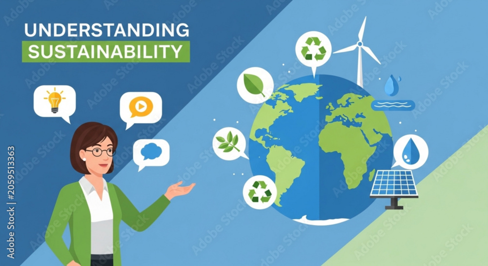 Naklejka premium Sustainable earth, eco friendly, green globe, environmental icons, infographic elements