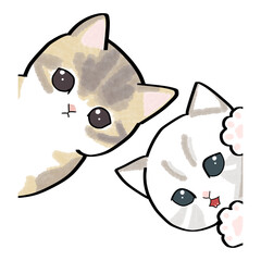 Adorable Cartoon Cats Peeping from Corner Graphic Element for Stickers