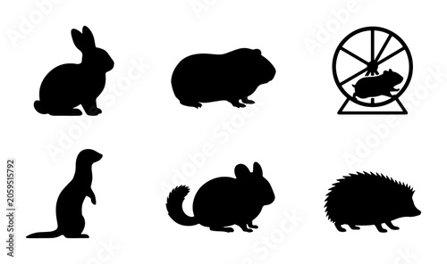 Photos Silhouette Icons of Small Domestic Pets, Rodents, and Critters, Including Rabbit