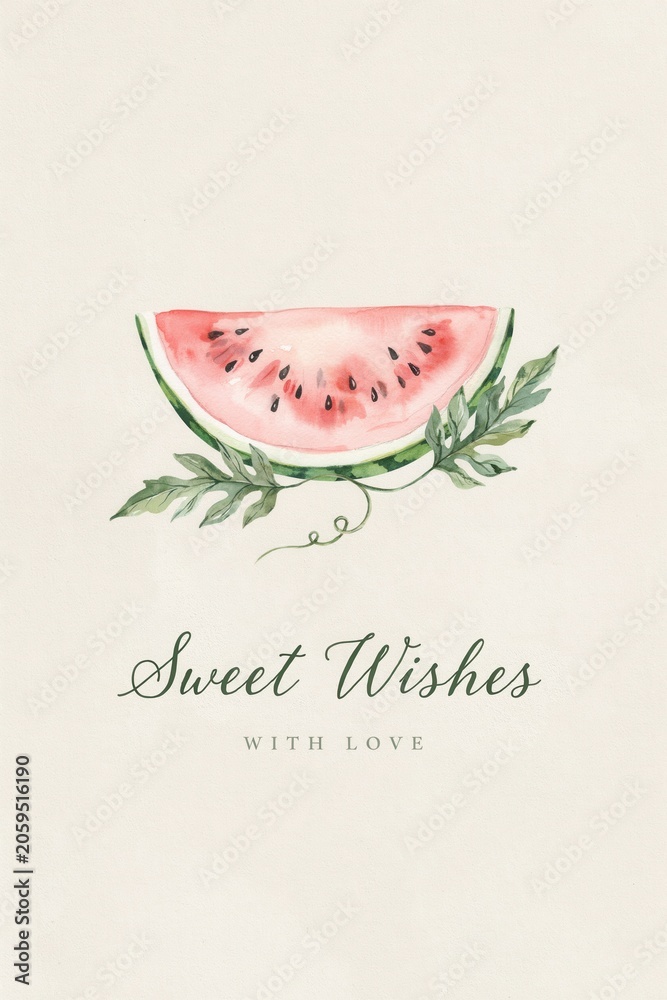 Fototapeta premium Elegant watermelon slice with charming greetings for joyful celebrations and heartfelt messages of love. National Watermelon Day