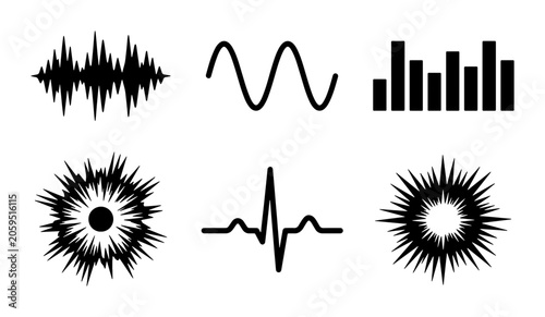 Obraz na płótnie Sound Wave Icons Set, Audio Signal Graphics, Music Waveform Vector Collection, A
