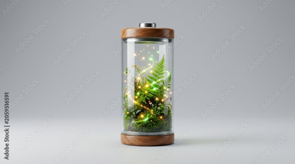 Obraz premium Ecofriendly battery concept with plants inside