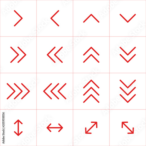 Red Navigation Arrow Icon Set – Direction, Expand and Resize Line Symbols