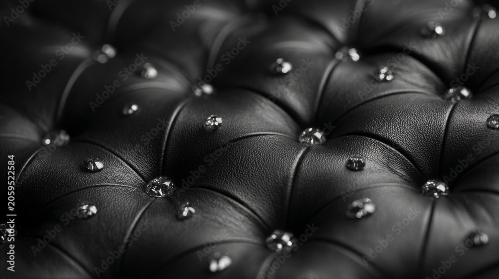 Fototapeta premium Luxurious diamond quilted leather texture background with elegant stitched geometric pattern, premium black upholstered surface, sophisticated padded fabric design, modern decorative backdrop, high en