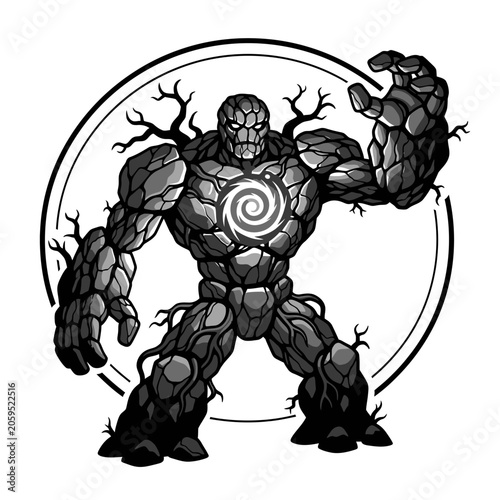 Black and White Stone Golem Fantasy Character Illustration
