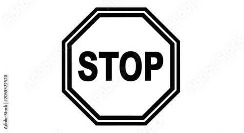 Black and White Stop Sign Icon Isolated on White Background