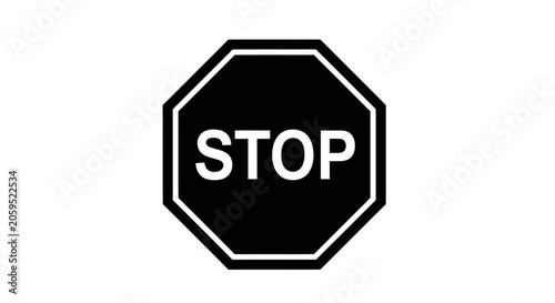 Black and White Stop Sign Icon Vector Illustration