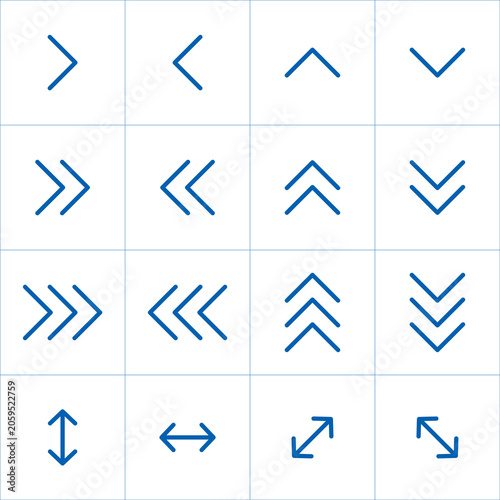 Blue Navigation Arrow Icon Set – Minimal Direction and Interface Symbols