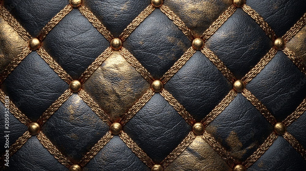 Fototapeta premium Luxurious diamond quilted leather texture background with elegant stitched geometric pattern, premium black upholstered surface, sophisticated padded fabric design, modern decorative backdrop, high en