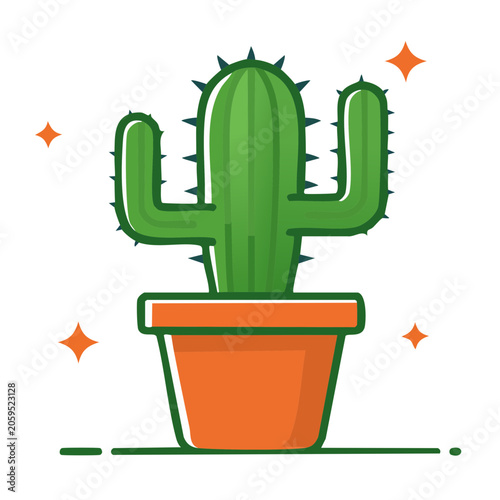 Flat design cactus in orange pot illustration