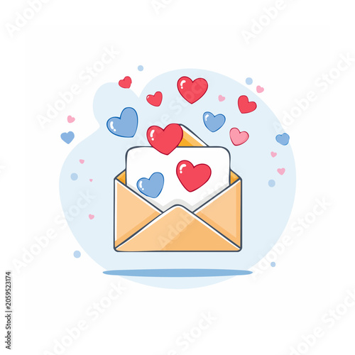Flat design envelope with floating hearts illustration