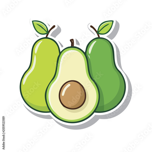 Flat Design Illustration of Avocados with Halved Fruit
