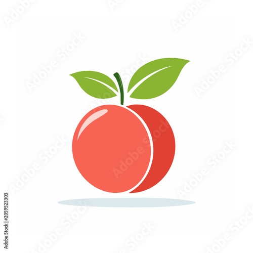 Flat design peach icon with green leaves