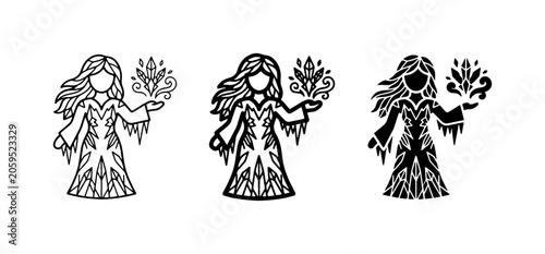 Canvas Print Mystical Woman Icon, Fantasy Goddess Symbol, Enchantress Silhouette, Magic Eleme