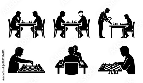 Quadro su tela Chess Game Icons Set, Strategy and Competition Vector Graphics, Intellectual Pas