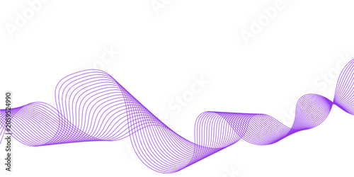 Abstract purple wave ribbon, smooth gradient curves, decorative bottom border, minimal white background, modern vector illustration