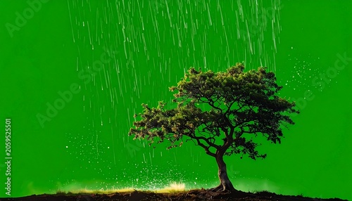 Tree in a storm on green screen