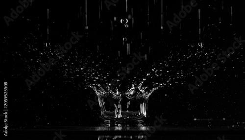 Water droplets create a splash against a black background