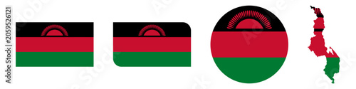 Obraz na płótnie malawi circular flag, malawi rectangular flag, malawi map flag flat icon