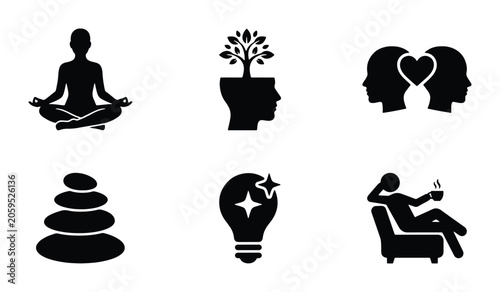Canvas Print Mindfulness Icons Set: Meditation, Growth, Love, Balance, Ideas, Relaxation