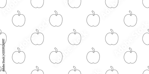 Apple seamless pattern. Outline, lineart. Eco farming fruit. Harvesting background. Flat vector illustration.