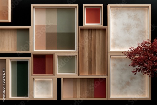 Frames template board wall art with various colors and materials