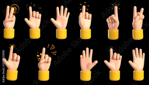Cartoon hands showing numbers and gestures against black