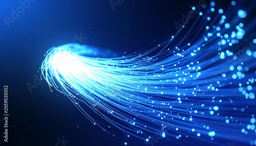 Swirling, luminous blue light trails against dark backdrop