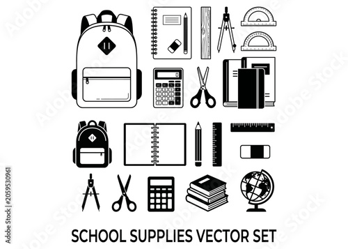 School Supplies Monochrome Flat Vector Collection_26