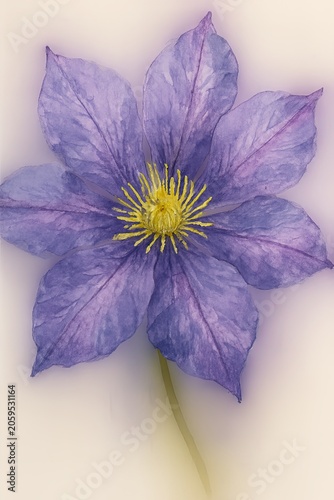 Soft purple watercolor flower painted with gentle layered petal textures