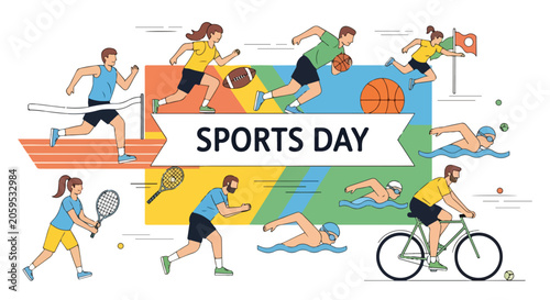 Colorful illustration of various sports