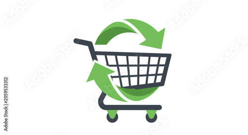 Eco-friendly shopping cart, recycling symbol, green arrows, sustainable retail icon, eps vector graphic isolated on Transparent Background