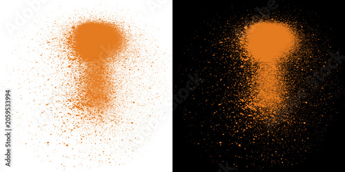Foto Orange exclamation mark made of powder particles on transparent background