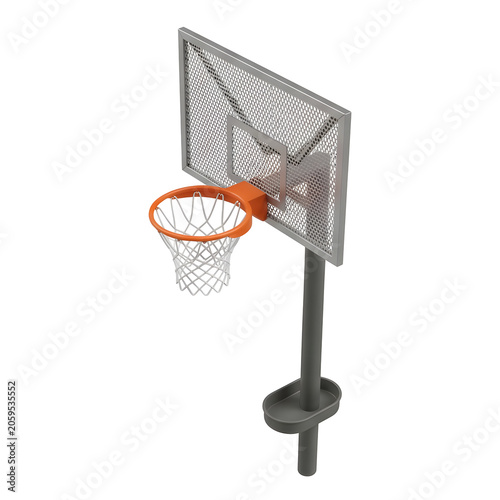 Basketball hoop with net and backboard on white background