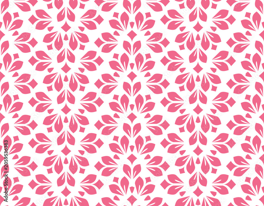 Fototapeta premium Flower geometric pattern. Seamless vector background. White and pink ornament