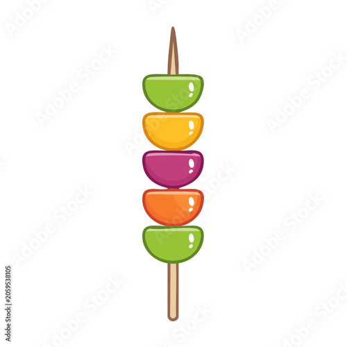 Colorful fruit skewer illustration on transparent background