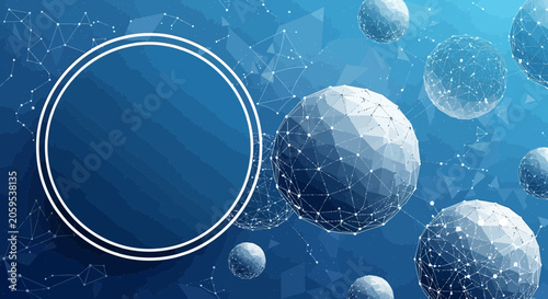 Blue geometric abstract background with connected nodes and circles
