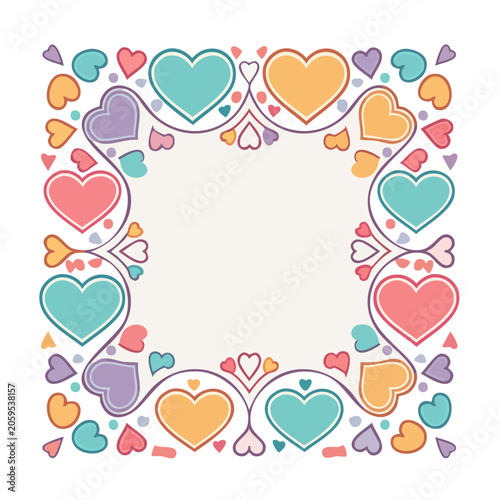 Colorful heart frame illustration with decorative border